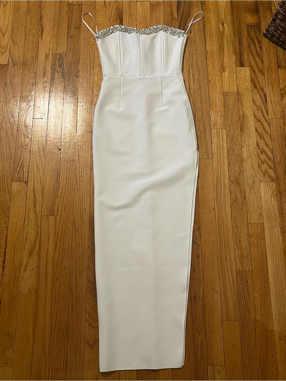White Strapless Embellished Maxi Dress